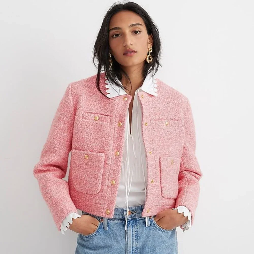 J Crew Collection Cropped Lady Jacket in Italian wool-blend bouclé 4 Pink BJ941 - Picture 1 of 9